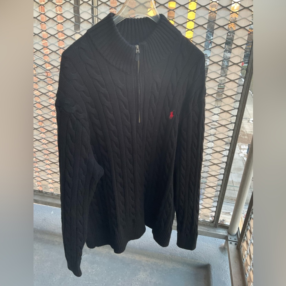 Polo by Ralph Lauren Black Cable Knit Zip-Up Sweater